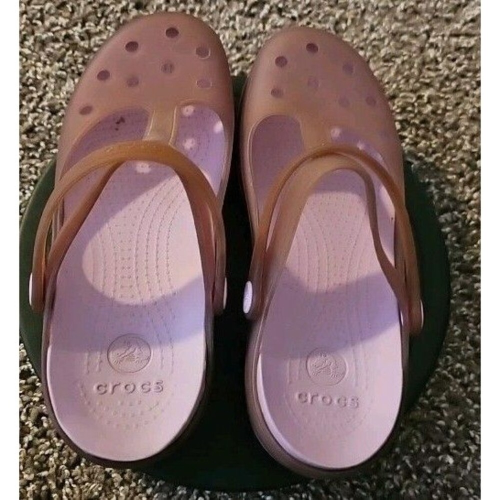 Crocs Carlie Mary Jane Shoes Women's 8 Purple/ Pink Comfort Clog Wedge T-Strap
